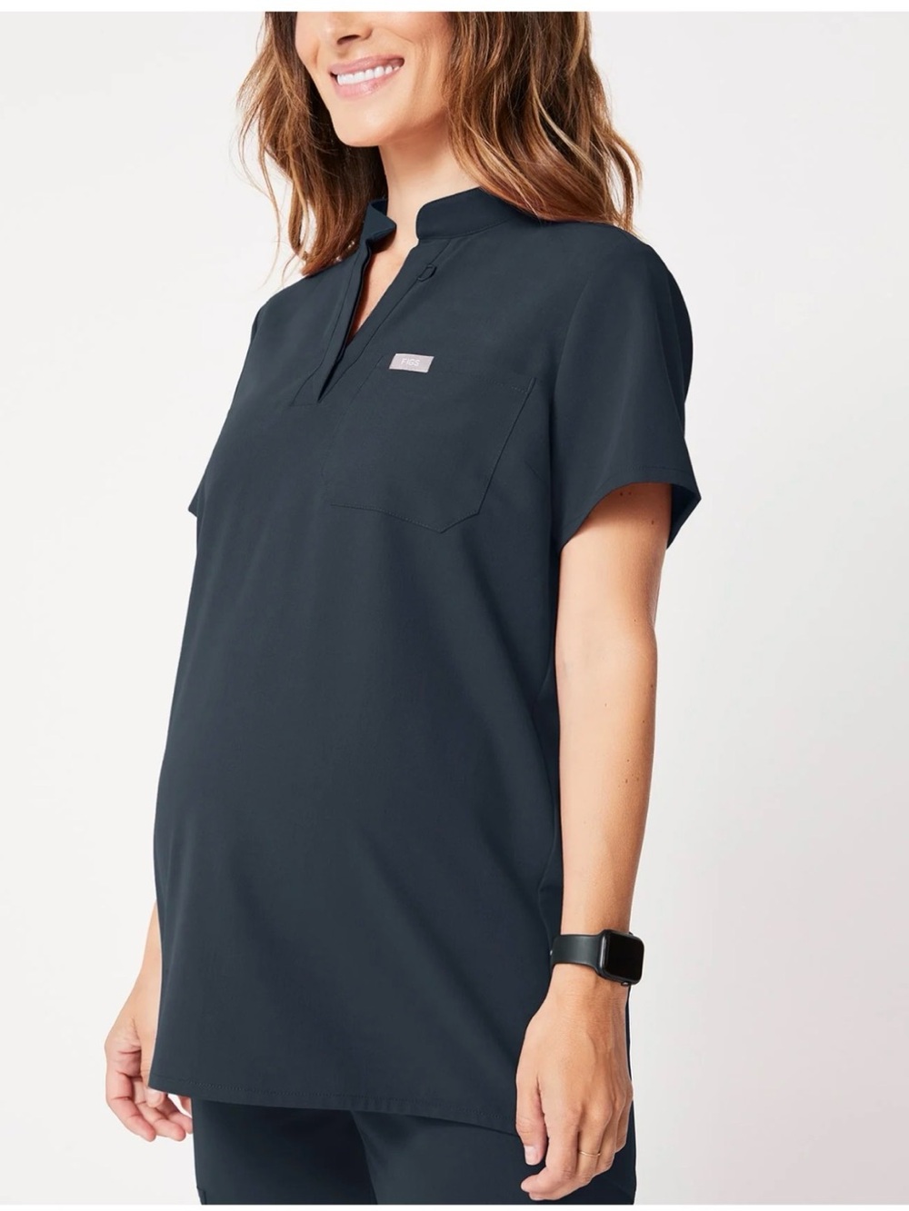 Figs Kitale Maternity Scrub Top in Dark Harbor - Size Small